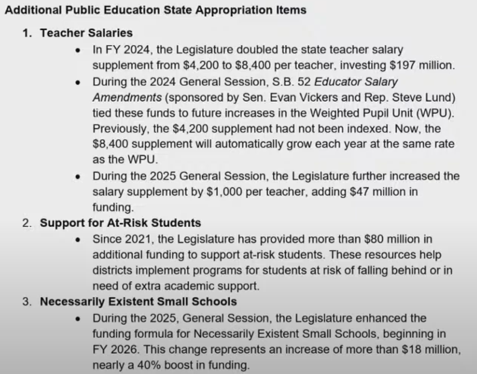 Sen. Evan Vickers' ICSD Board Meeting Remarks on How Utah Schools are Funded